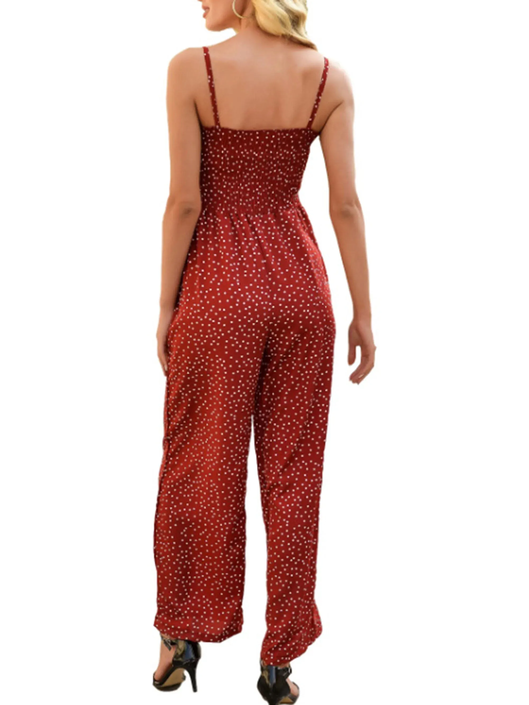 2024 Europe and the United States spring and summer new women's polka dot print wrap chest loose wide-leg one-piece trousers