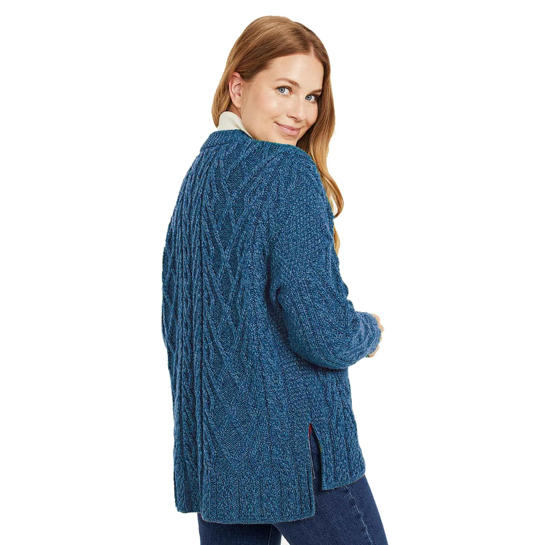 Aran Knit Trellis Button Cardigan- Blue