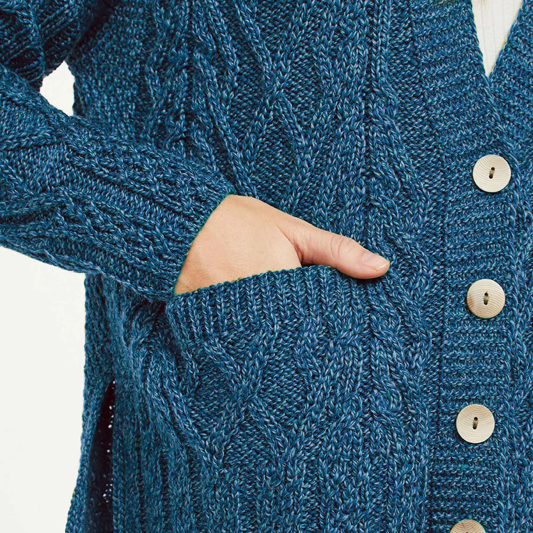 Aran Knit Trellis Button Cardigan- Blue