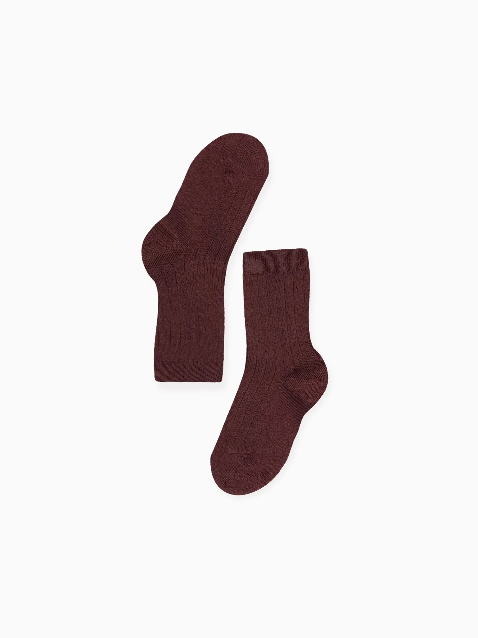 Aubergine Ribbed Short Kids Socks