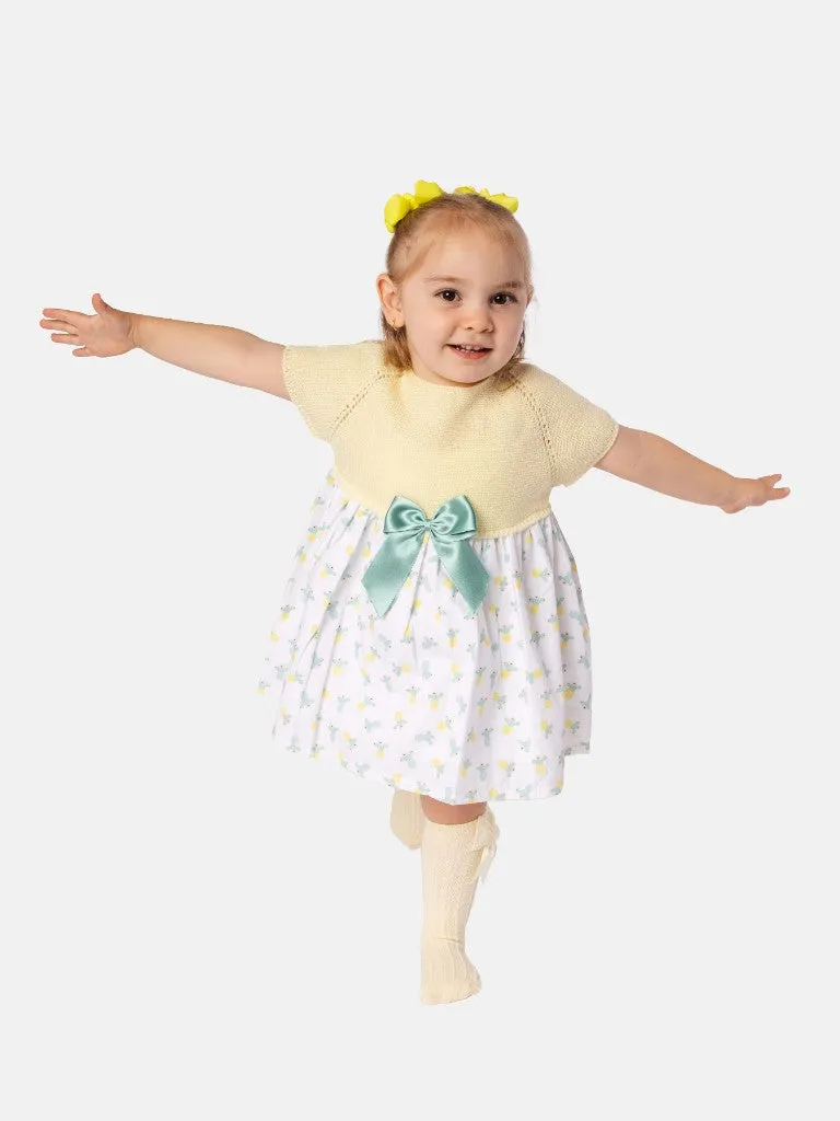 Baby Girl Nova X Collection Half Knitted Spanish Dress-Lemon Yellow & Cactus