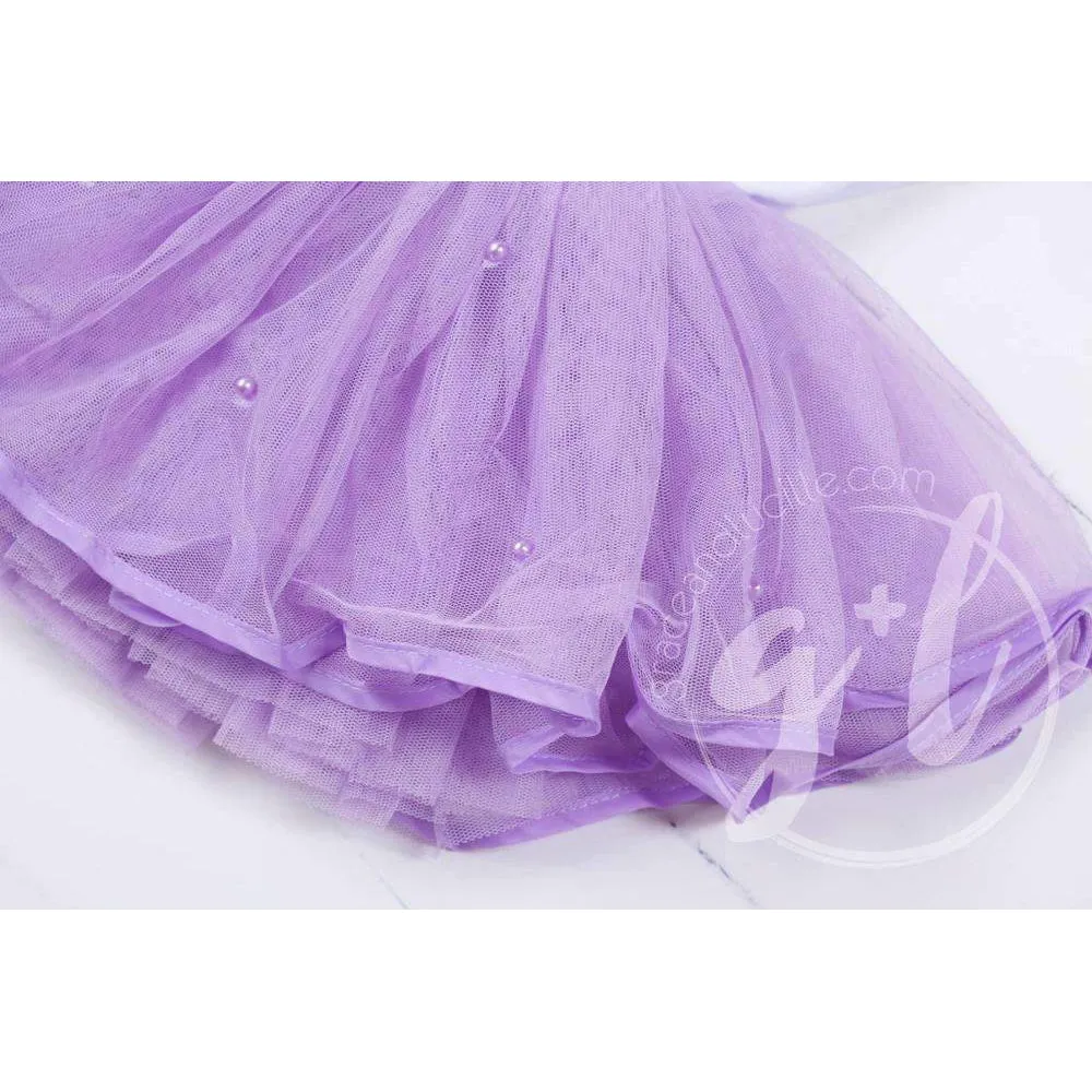 Birthday Dress Purple Starry Script with her AGE White Sleeveless with Purple Tutu