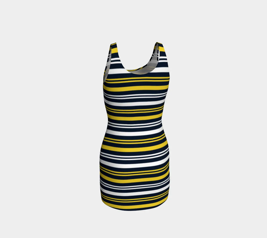 Blue & Gold Striped Bodycon Dress