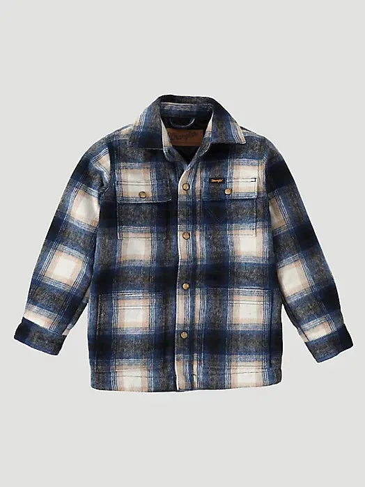 Boys Wrangler Quilt Lined Flannel Shirt Jacket in Tannin