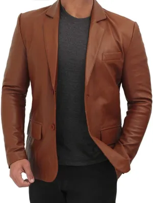 Brown Leather Blazer Mens