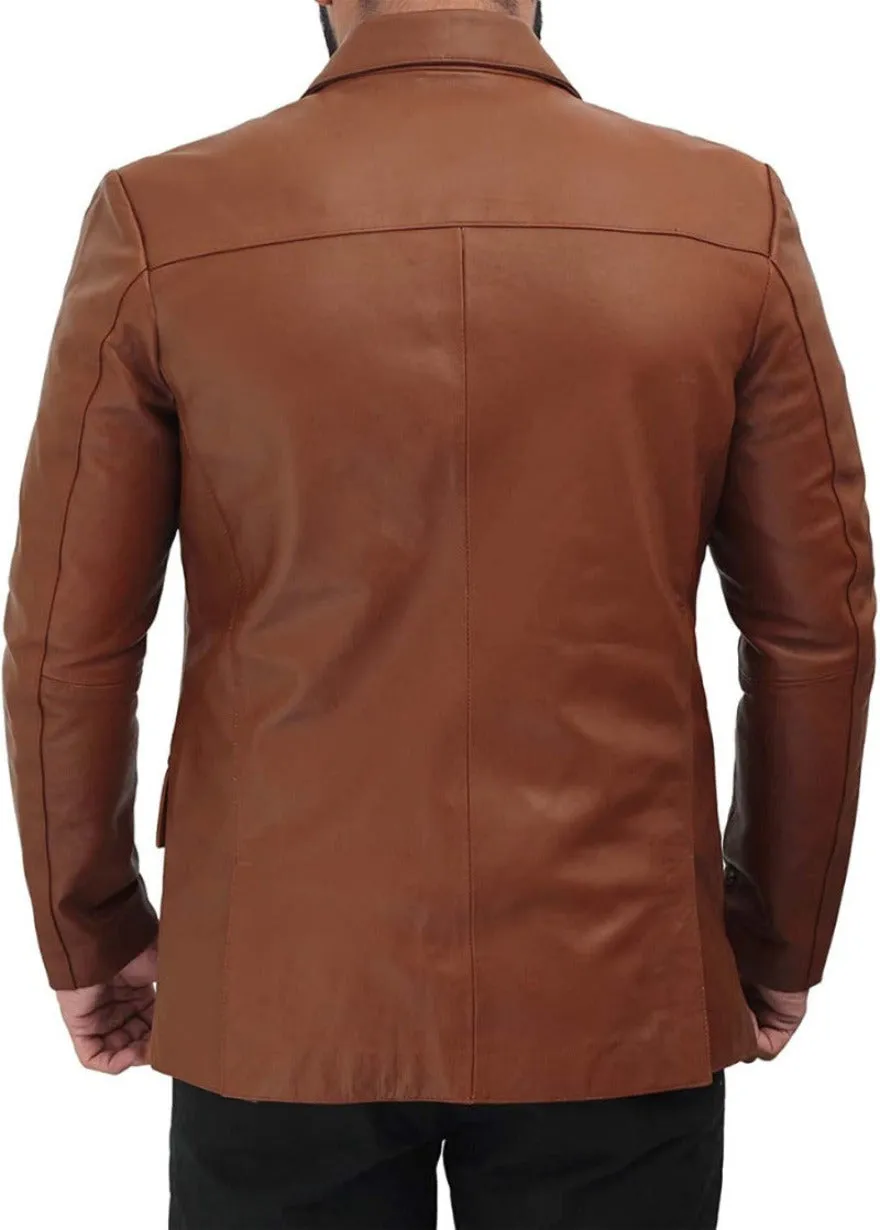 Brown Leather Blazer Mens