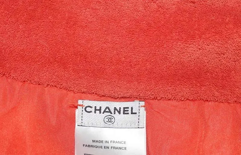 Chanel 2008 Cruise 08C Salmon Coral Orange Sequin Terry Cloth Bomber Jacket FR 40