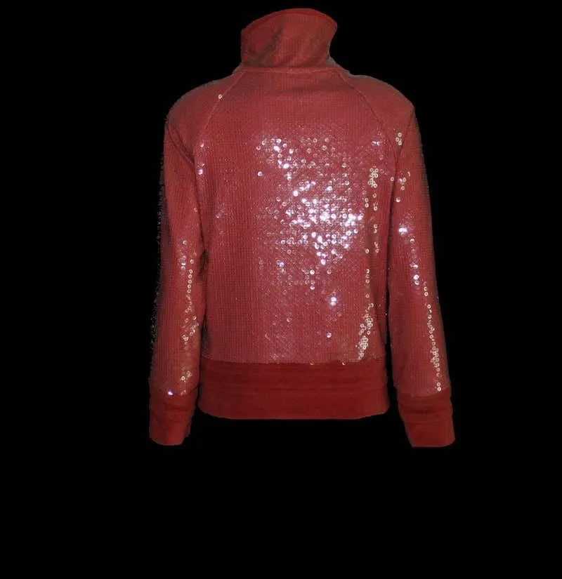 Chanel 2008 Cruise 08C Salmon Coral Orange Sequin Terry Cloth Bomber Jacket FR 40