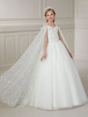 Detachable sheer sleeve-cape Ballgown | Tiffany 13728