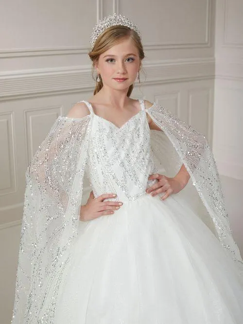 Detachable sheer sleeve-cape Ballgown | Tiffany 13728