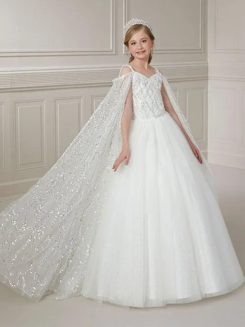 Detachable sheer sleeve-cape Ballgown | Tiffany 13728