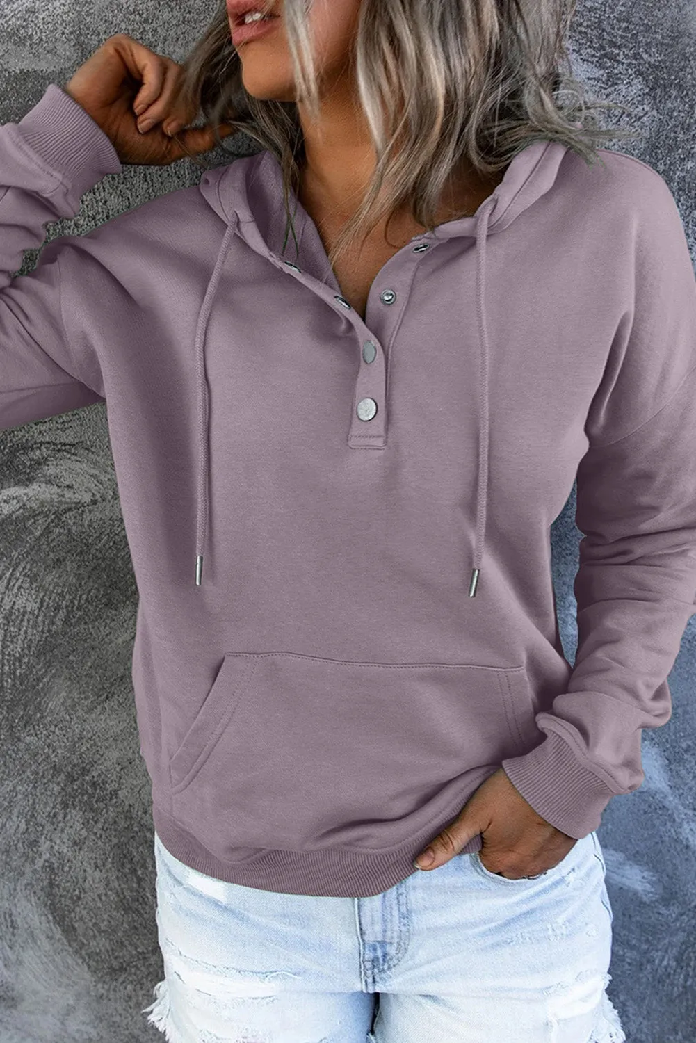 Dropped Shoulder Long Sleeve Hoodie with Pocket