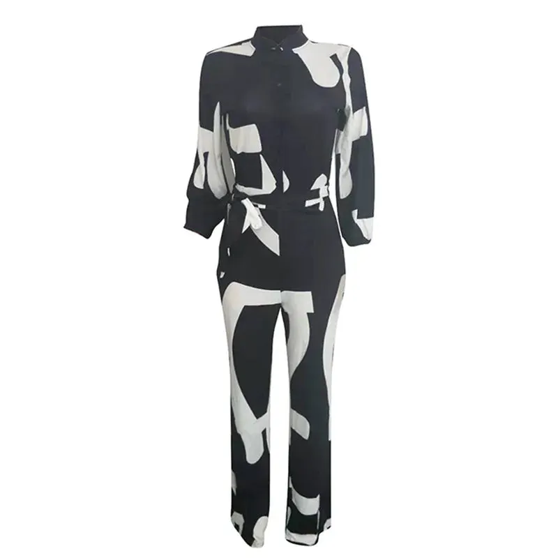 Elegant Tied Waist Long Sleeve Jumpsuit