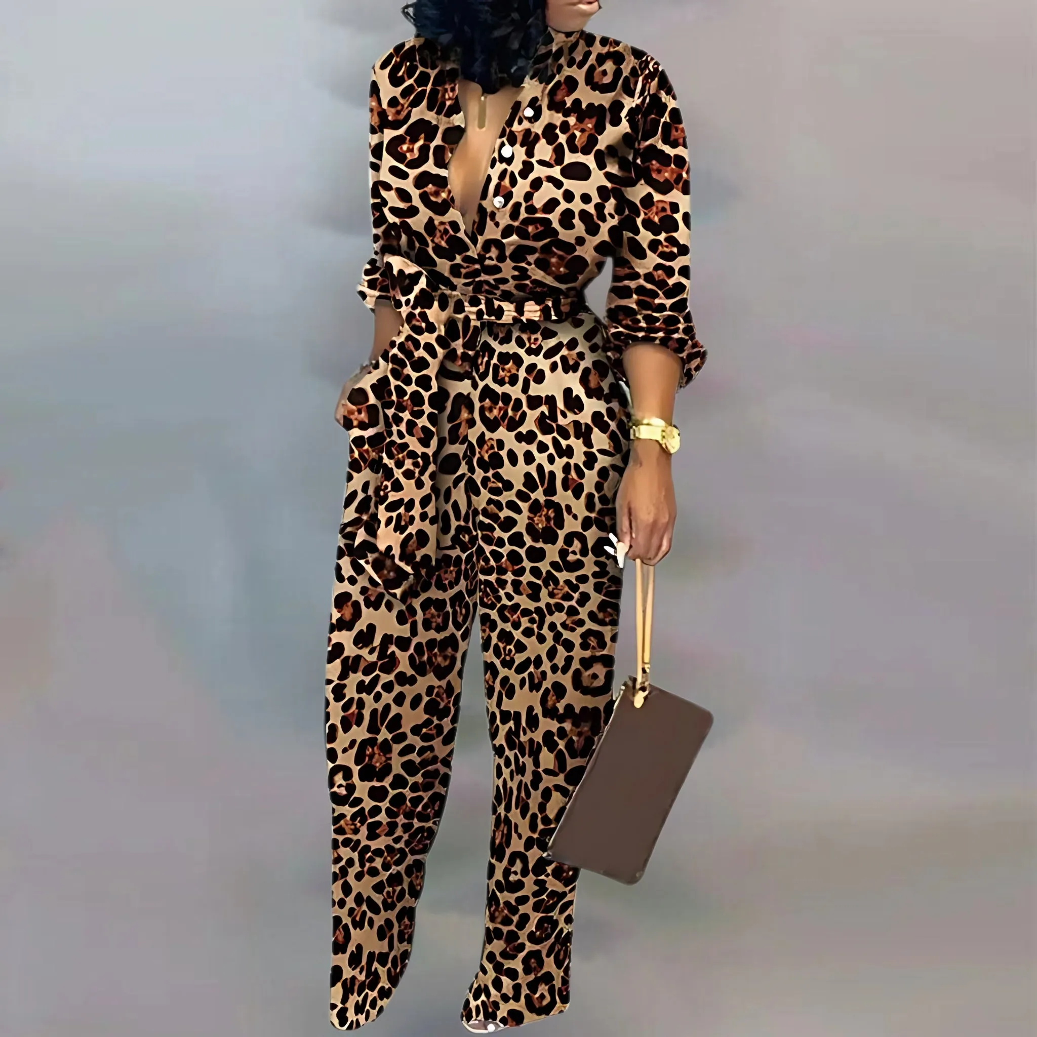 Elegant Tied Waist Long Sleeve Jumpsuit