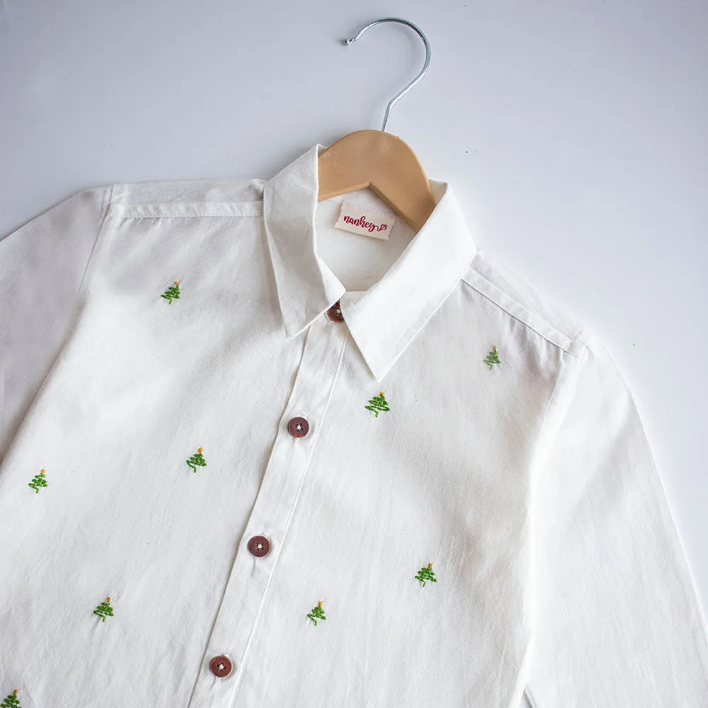 Frosty Pine Trees Embroidered Formal Shirt