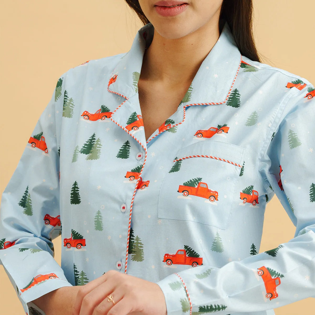 Frosty Ride Cotton Notched Pyjama Set - Women