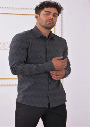 Gray Zigzag Weaved Knit Shirt