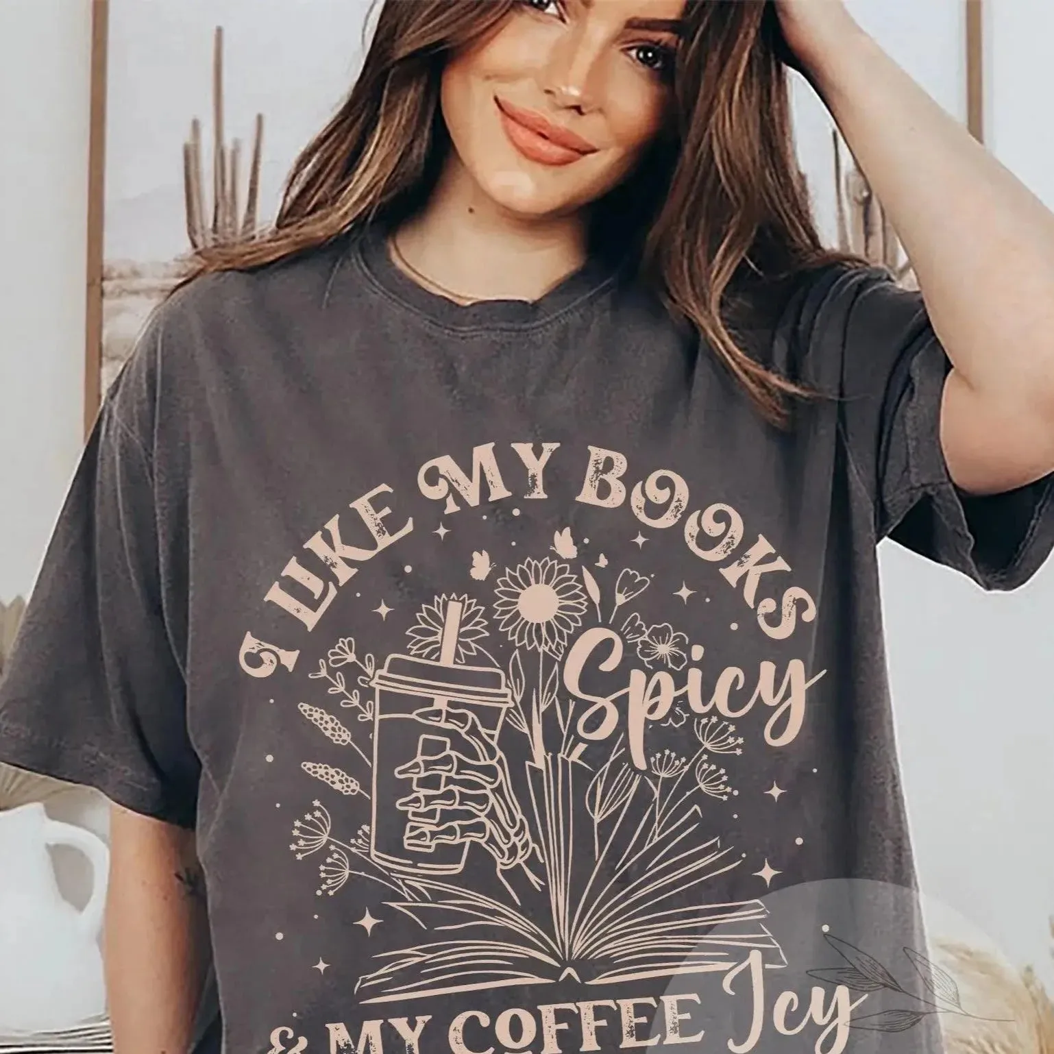 I Like My Books Spicy and Coffee Icy T-Shirt – For the Bold, the Bookish, and the Caffeinated