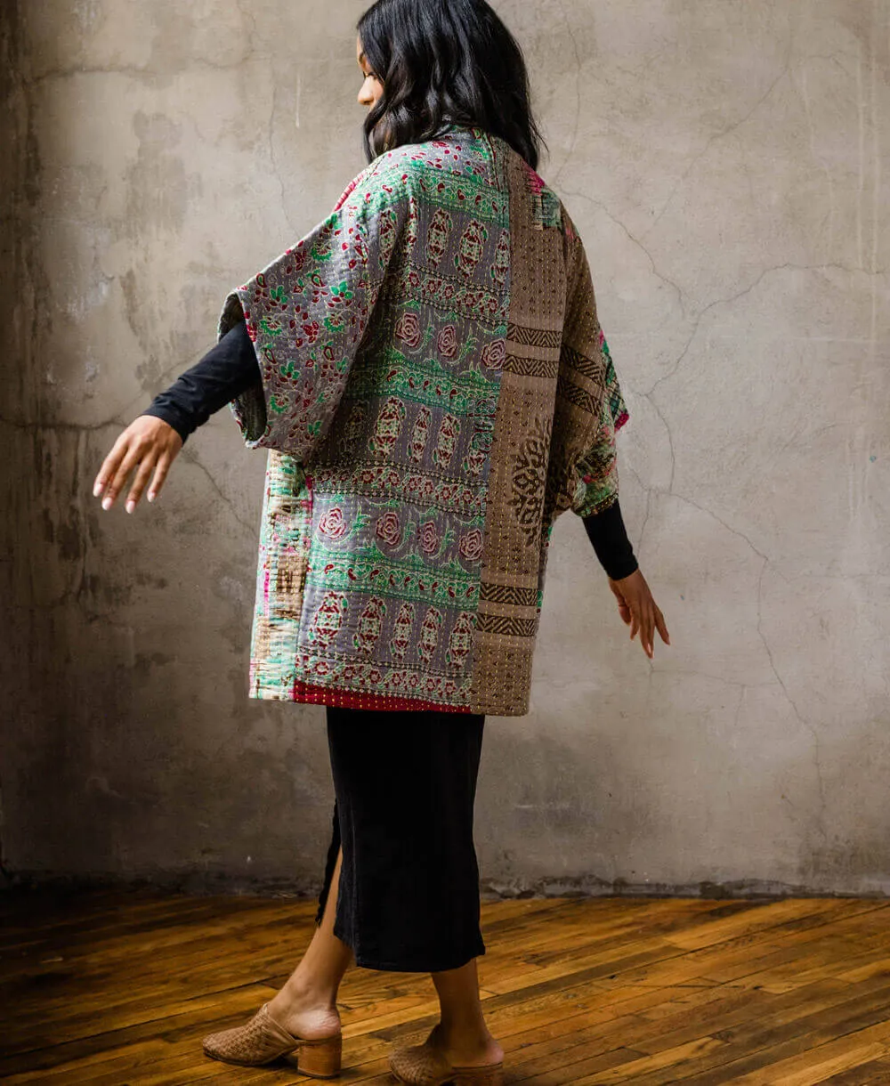 Kantha Cocoon Quilted Jacket - No. 230713 - Medium