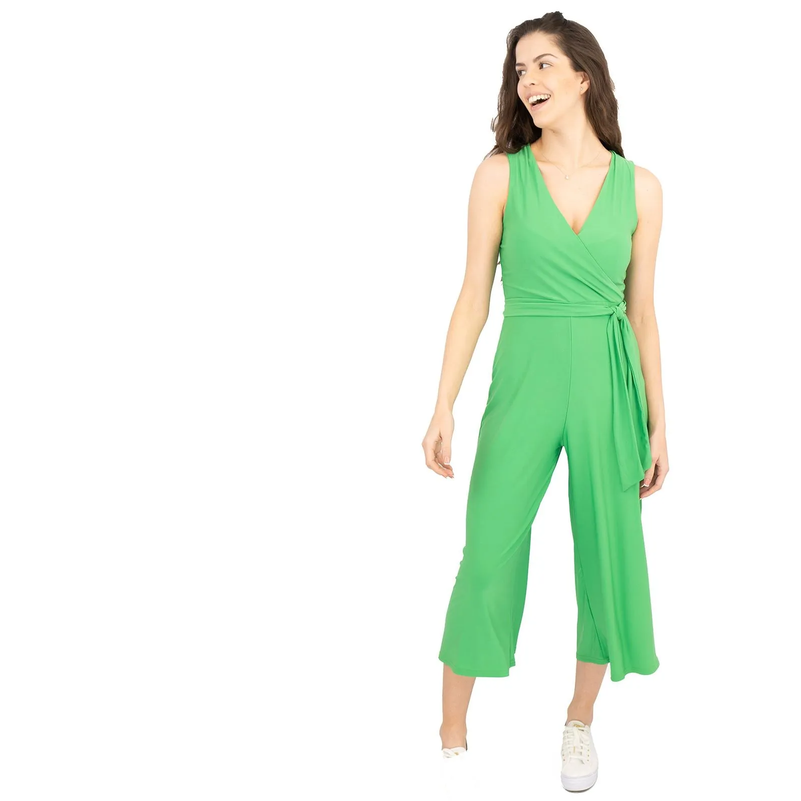 Karen Millen Jumpsuit Green Belted Jersey Cropped Wide Leg Sleeveless Playsuit