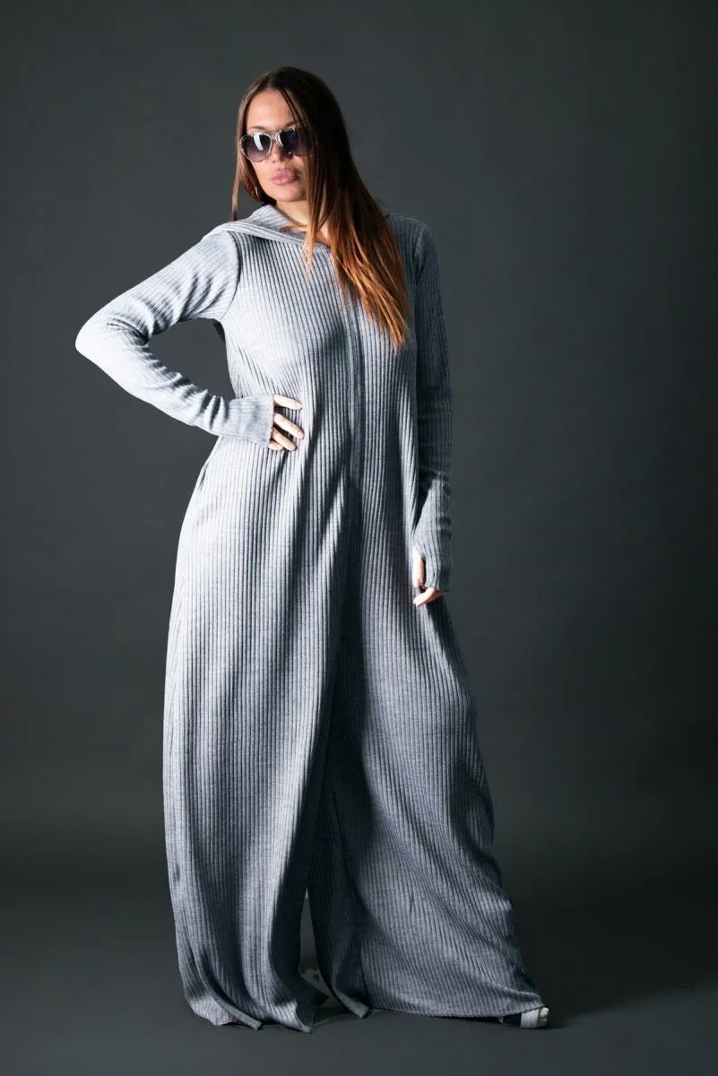 Light Grey Knitted Hooded Jumpsuit LINA