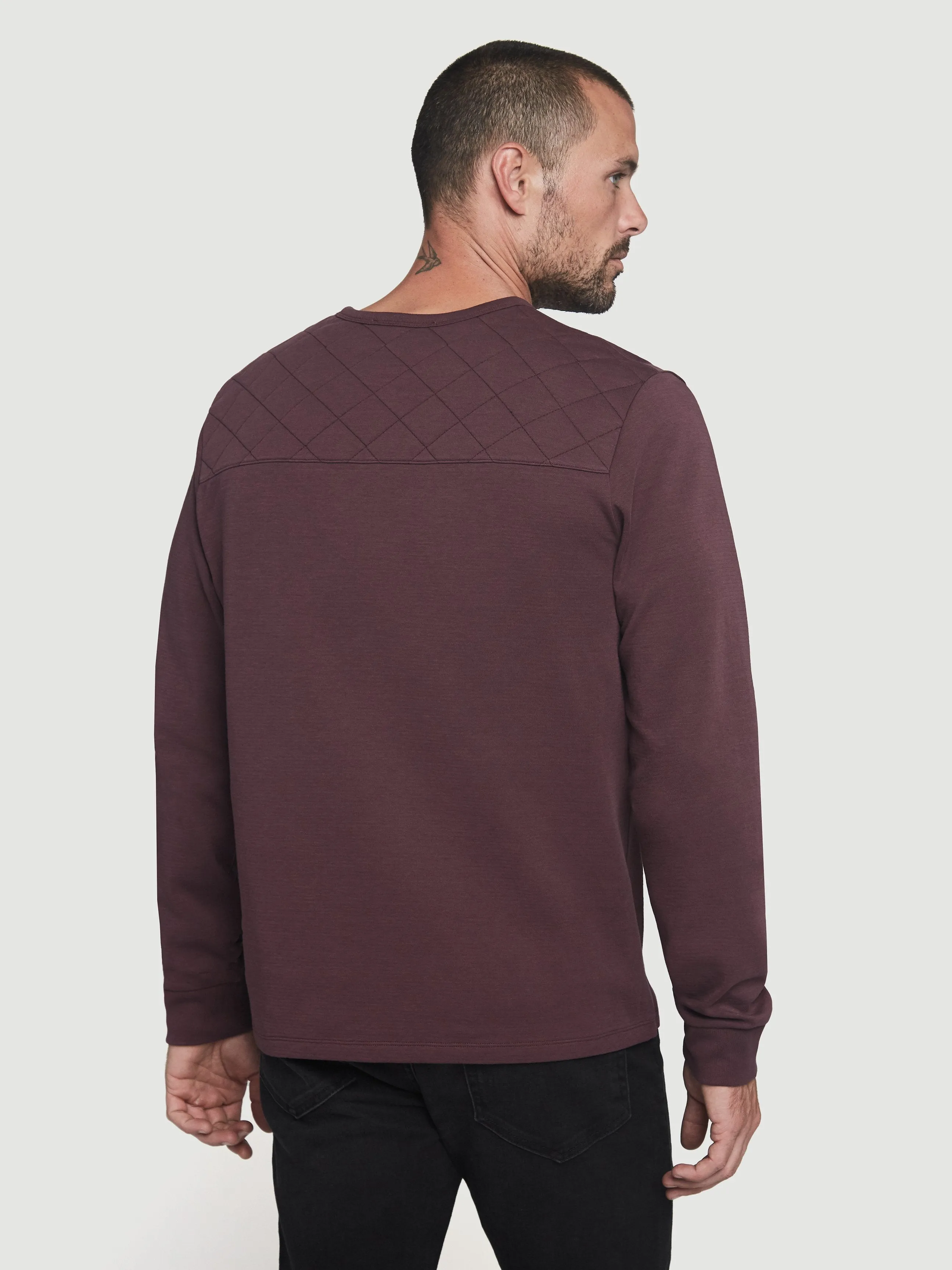 Long Sleeve Quilted Crew -- Burgundy