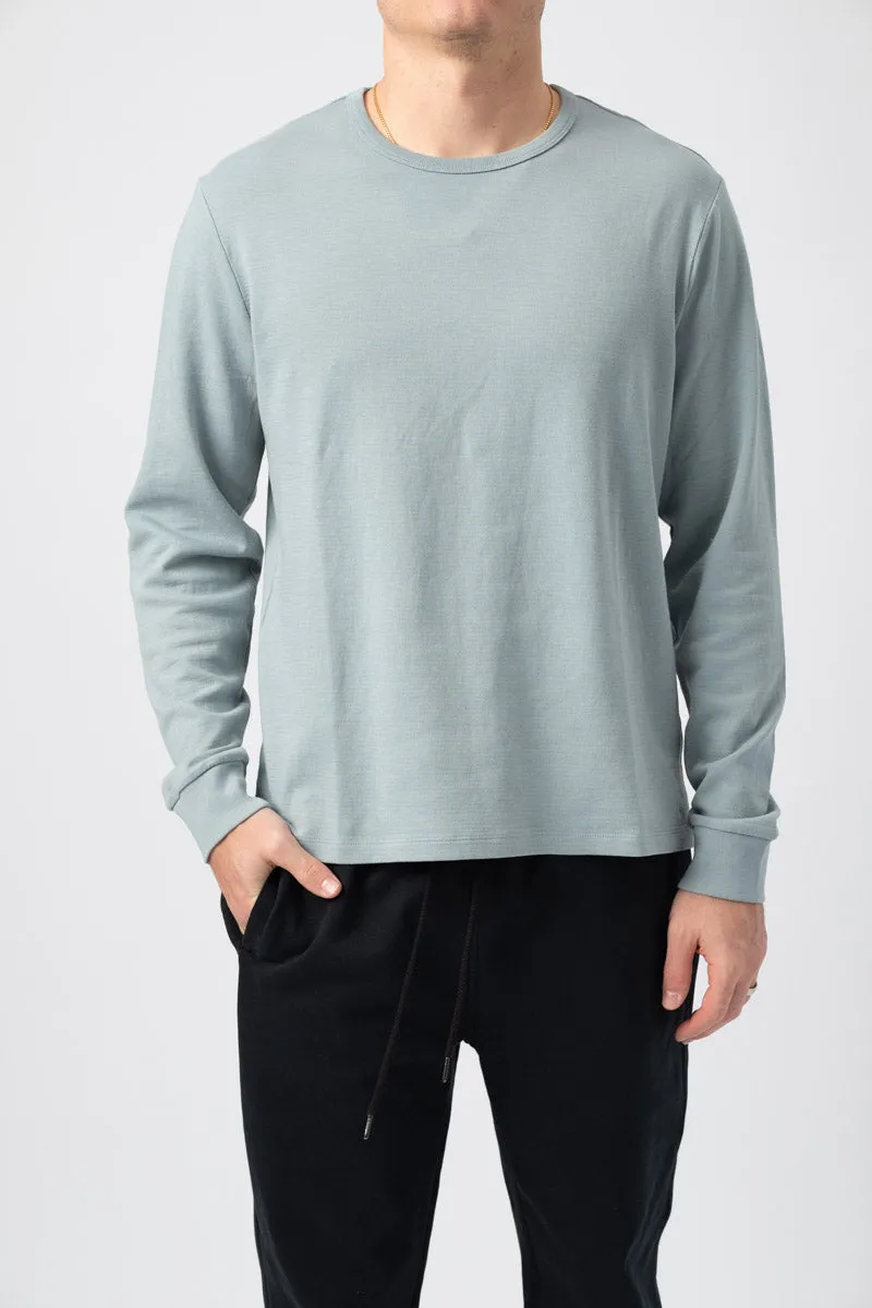 Long Sleeve Quilted Crewneck Shirt in Ice Blue