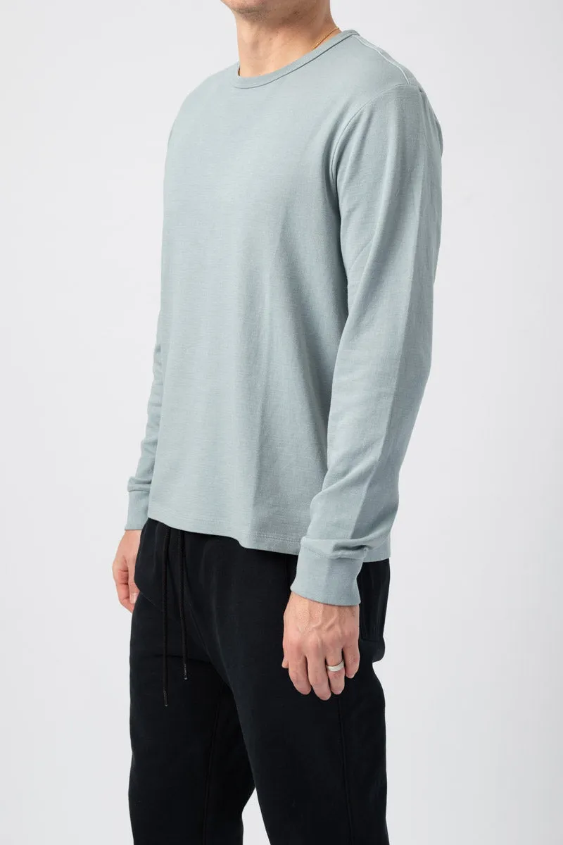 Long Sleeve Quilted Crewneck Shirt in Ice Blue