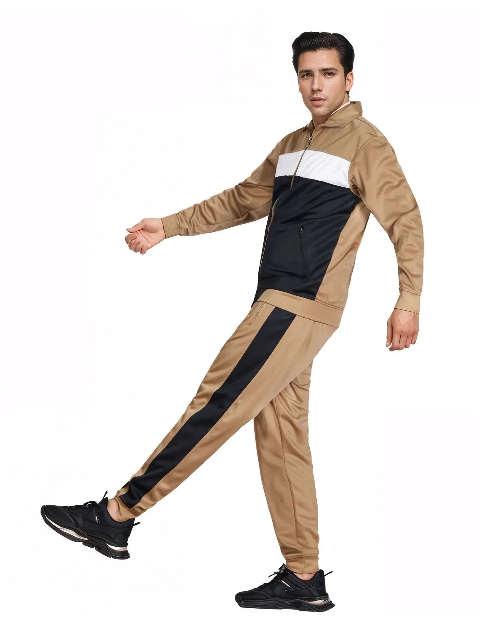 Men’s 2-Piece Tracksuit Traditional Coral Blocks Active Track Jacket and Track pants Outfits