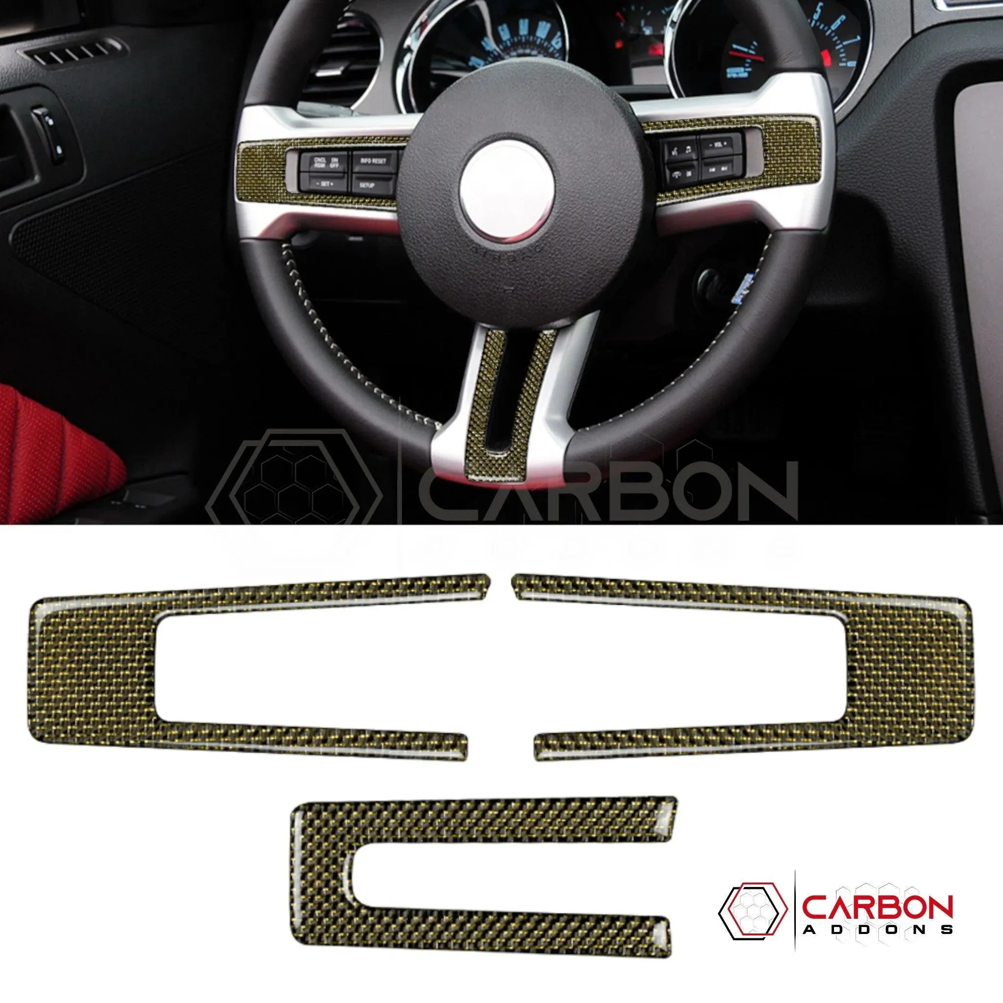 Mustang 2010-2014 Reflective Carbon Fiber Steering Wheel Trim Overlay