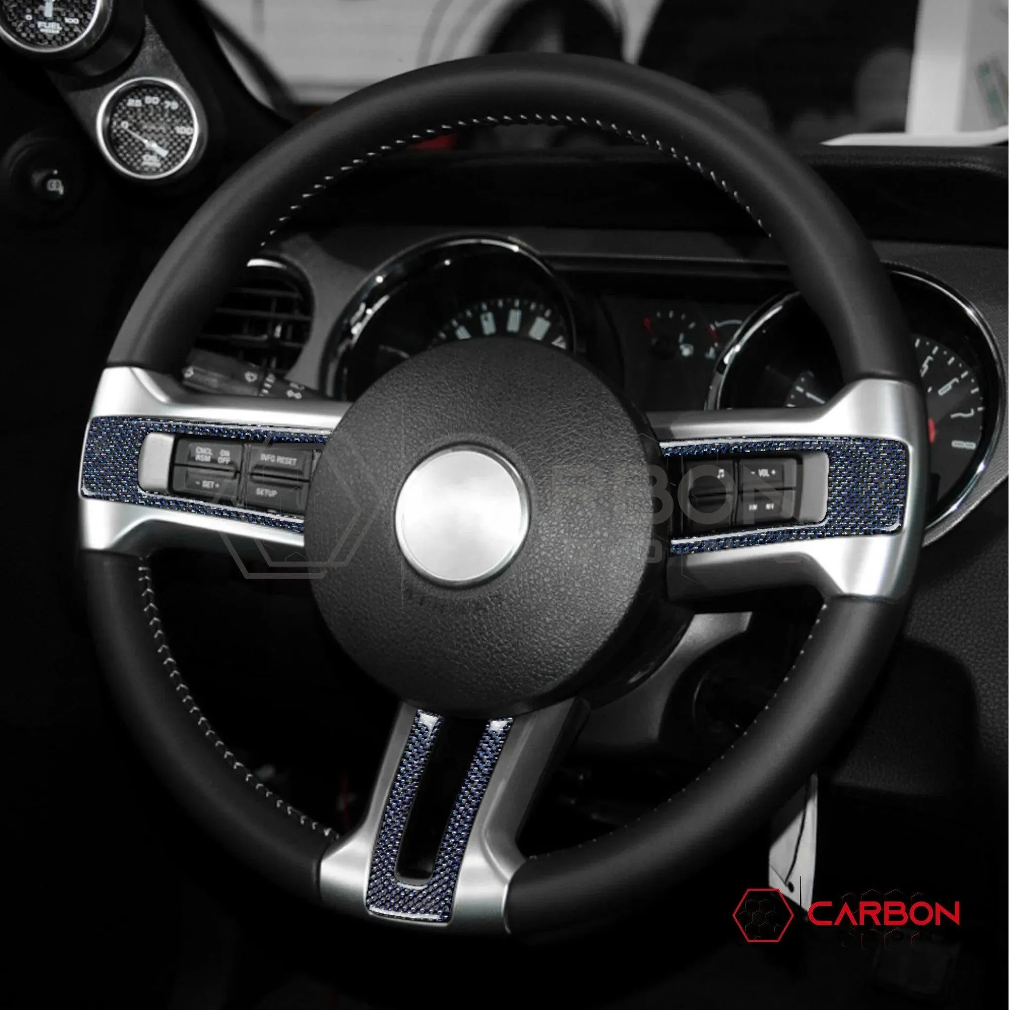 Mustang 2010-2014 Reflective Carbon Fiber Steering Wheel Trim Overlay