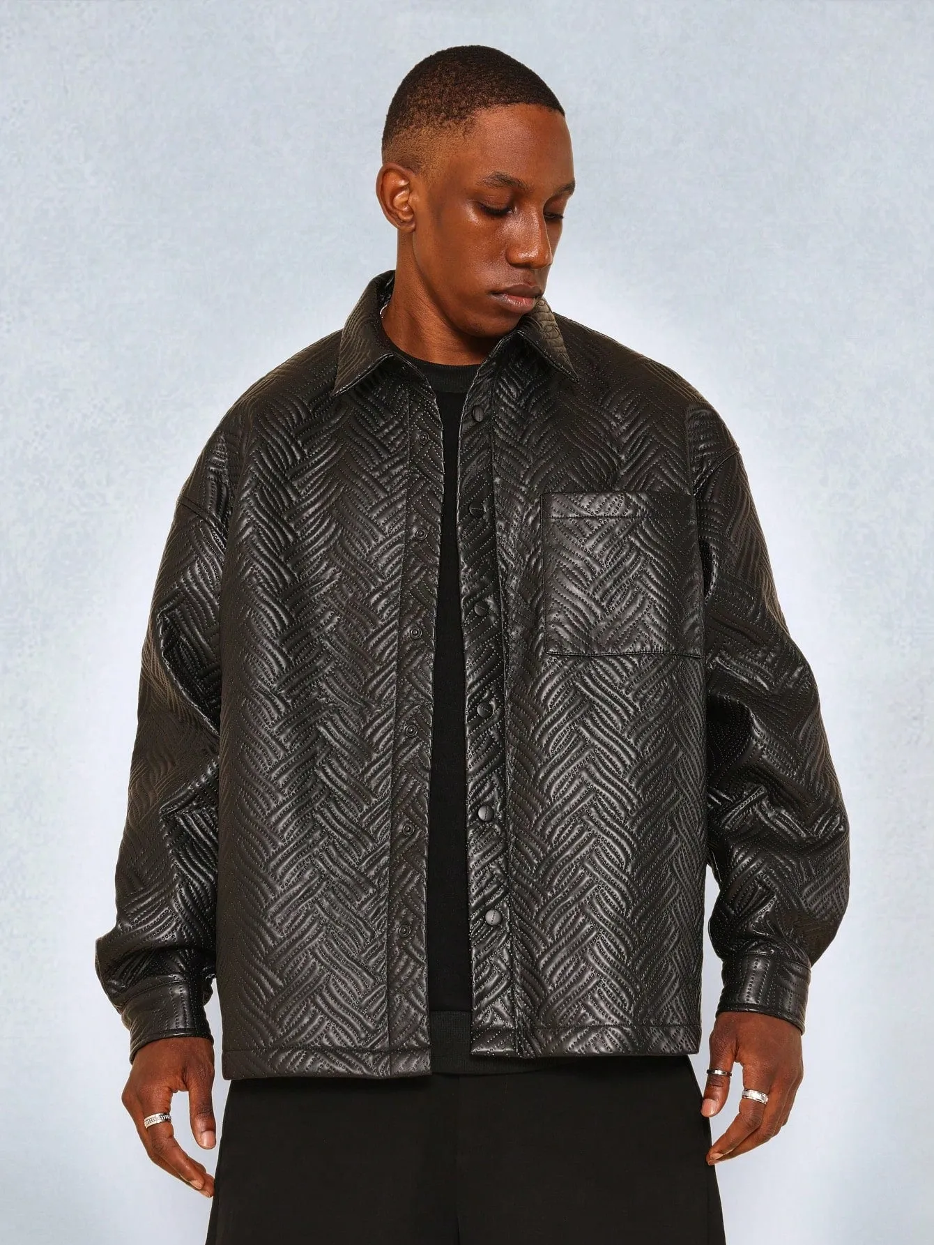 Oversized Fit Quilted PU Overshirt