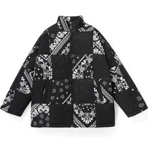 Paisley Cat Print Quilted Padded Coat