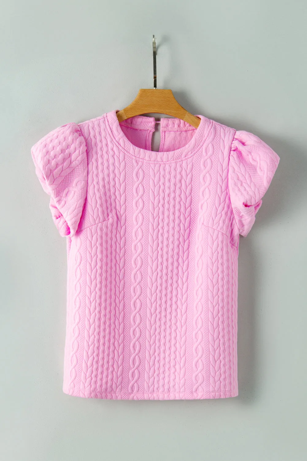 Pink Textured Puff Sleeve T Shirt