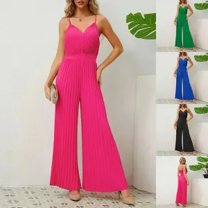 Pleated Jumpsuit Loose Straight Pants