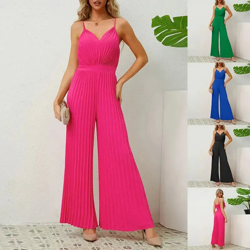 Pleated Jumpsuit Loose Straight Pants