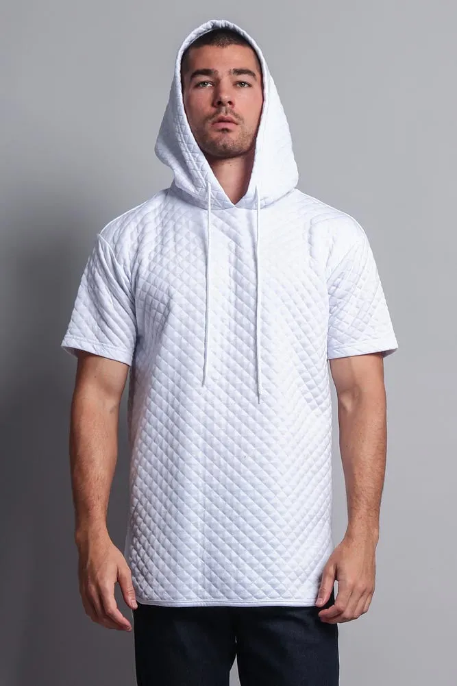 Quilted Long Length Curved Hem Hooded T-Shirt