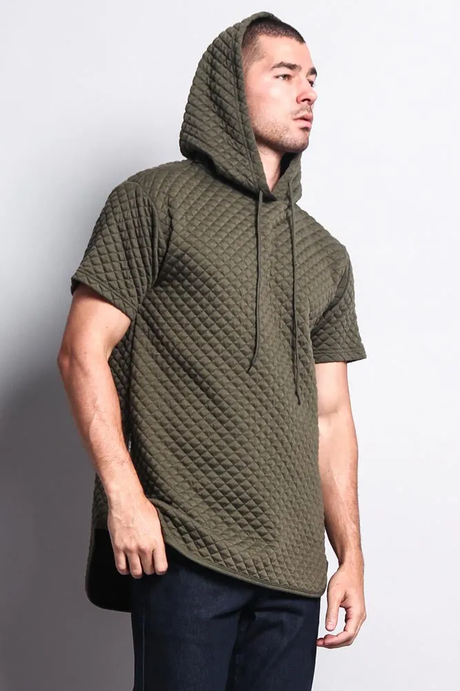 Quilted Long Length Curved Hem Hooded T-Shirt