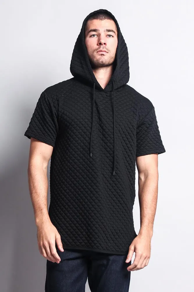 Quilted Long Length Curved Hem Hooded T-Shirt