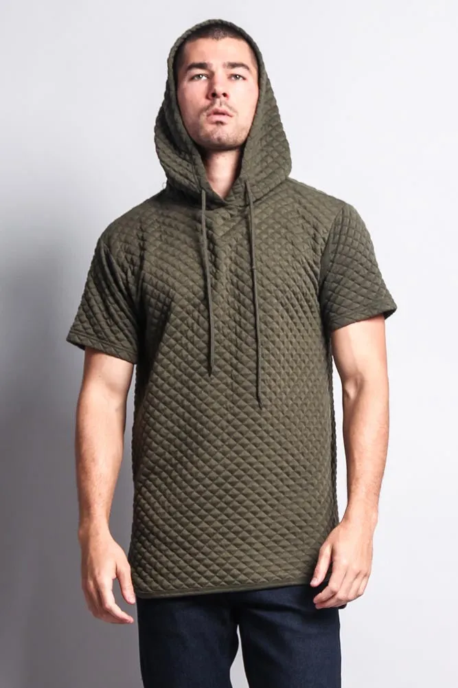 Quilted Long Length Curved Hem Hooded T-Shirt