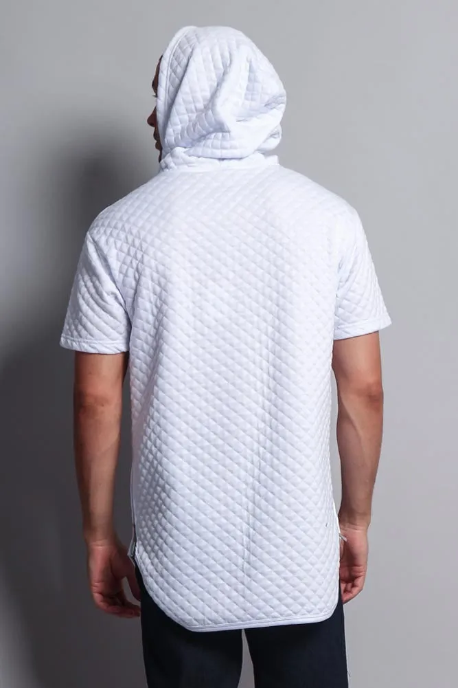 Quilted Long Length Curved Hem Hooded T-Shirt