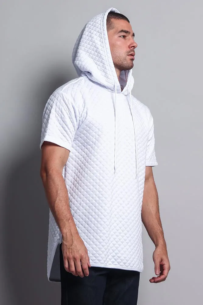 Quilted Long Length Curved Hem Hooded T-Shirt