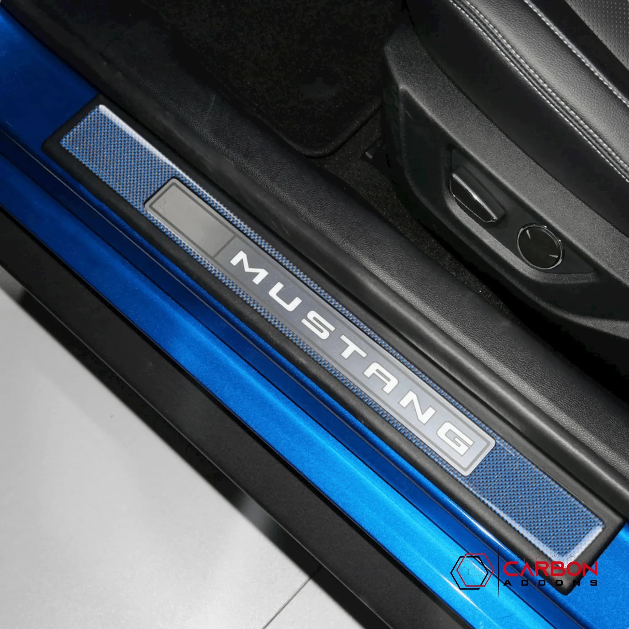 Reflective Carbon Fiber  Inner Door Sills Trim Overlay for Ford Mustang 2015-2023