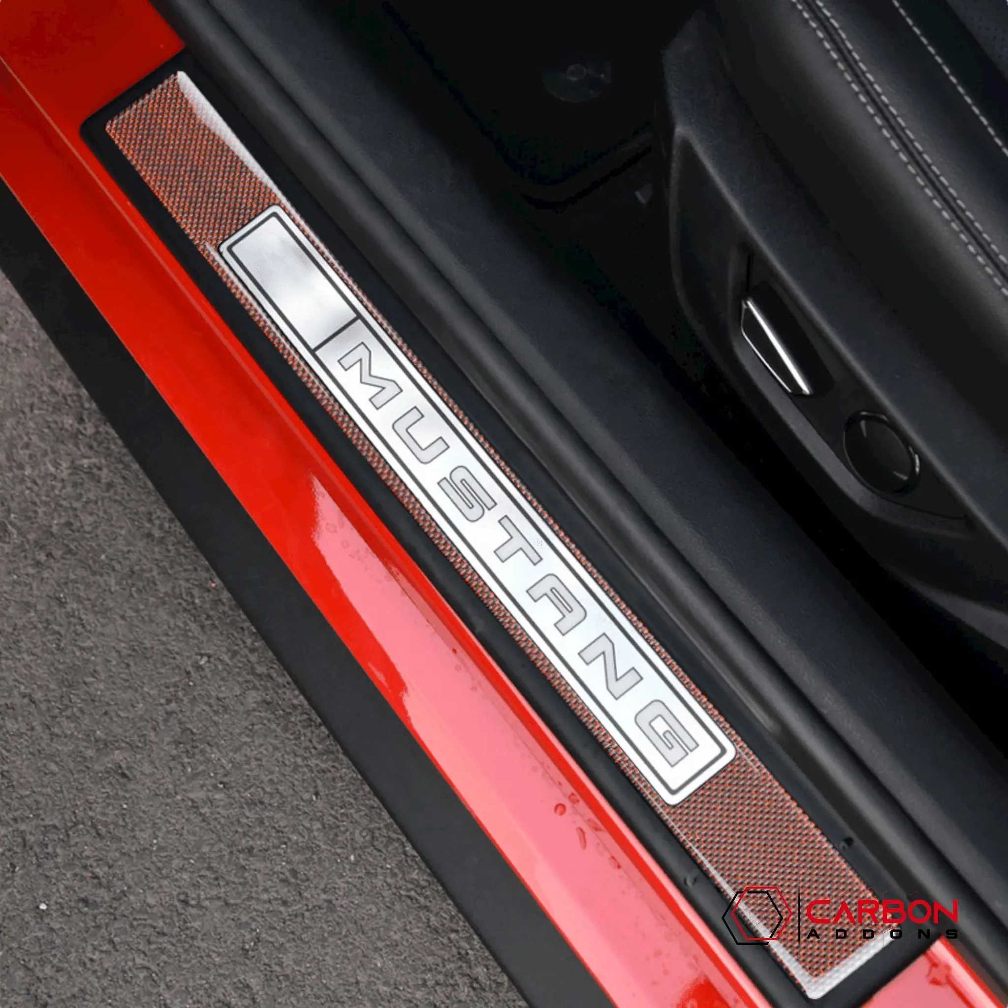 Reflective Carbon Fiber  Inner Door Sills Trim Overlay for Ford Mustang 2015-2023