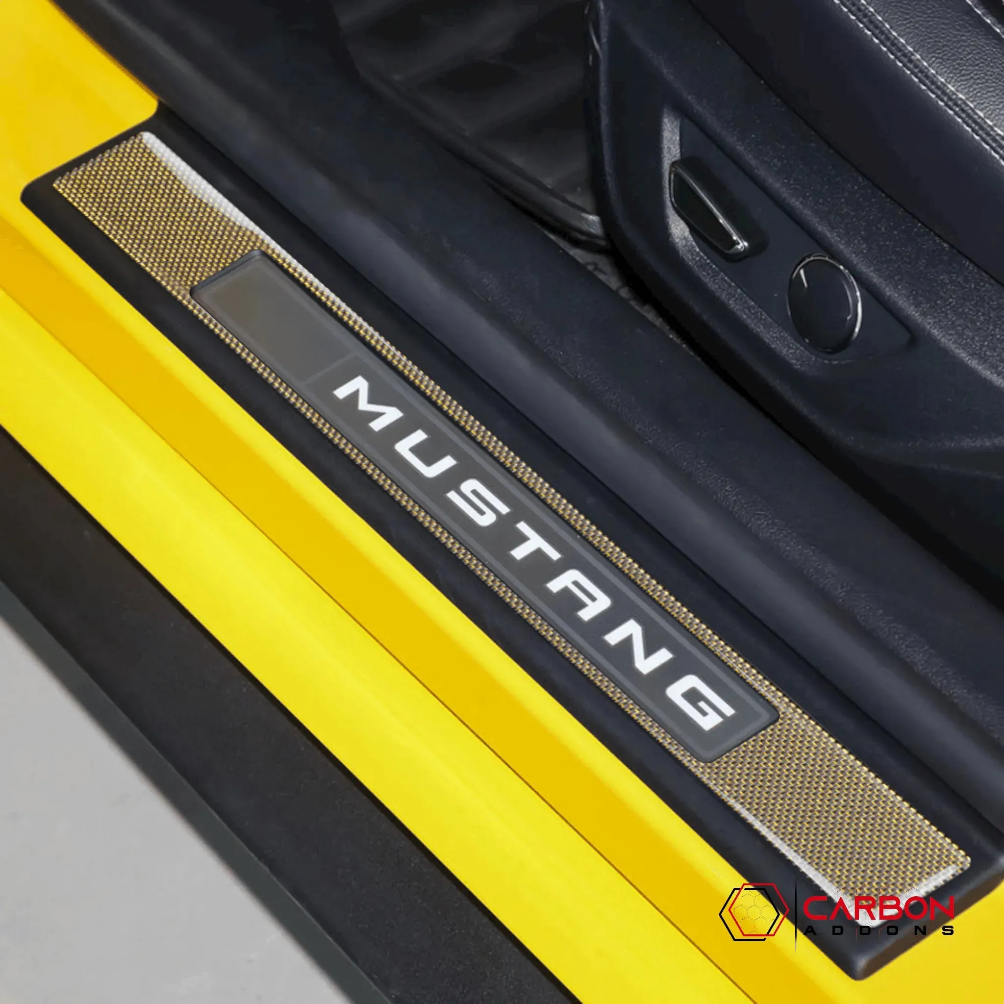 Reflective Carbon Fiber  Inner Door Sills Trim Overlay for Ford Mustang 2015-2023