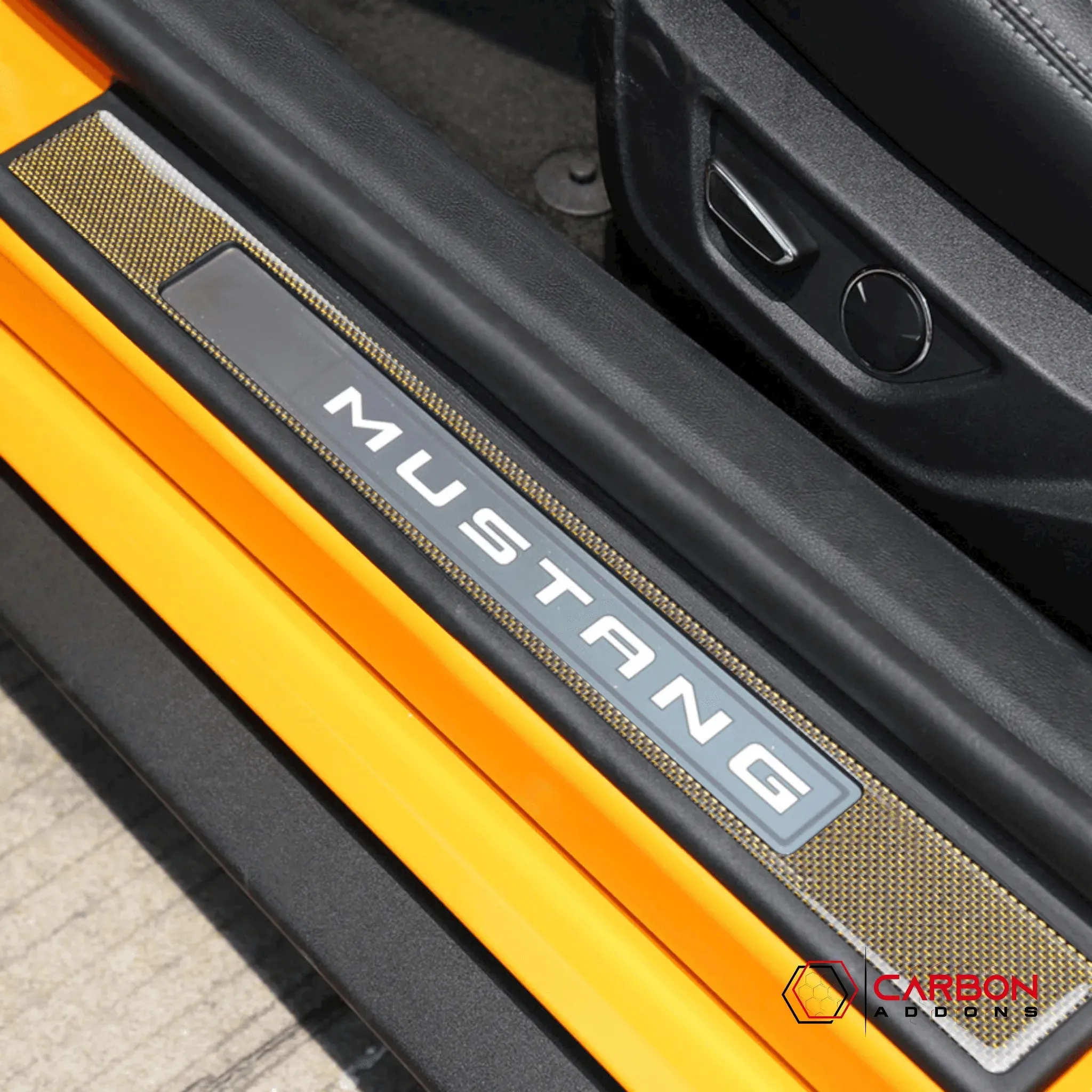 Reflective Carbon Fiber  Inner Door Sills Trim Overlay for Ford Mustang 2015-2023