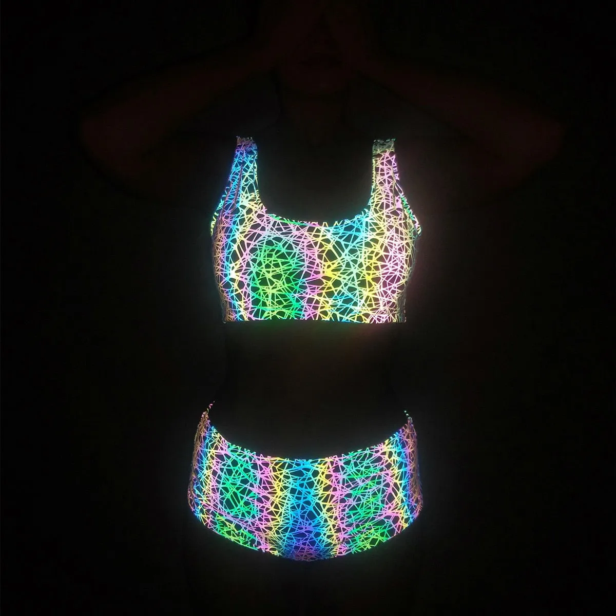 Reflective Hot Pants & Cropped Vest Set