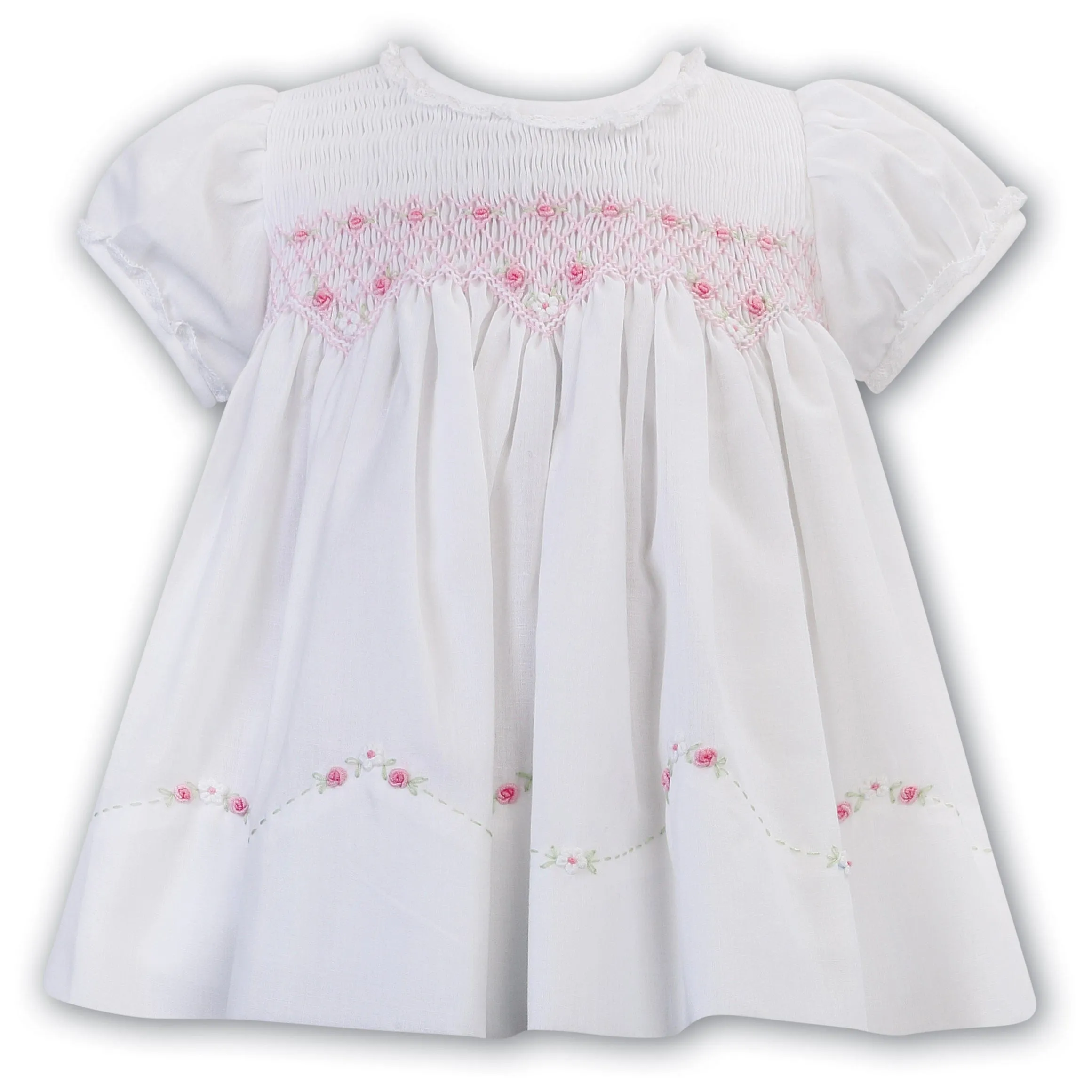 SARAH LOUISE - Rose Bud Embroidered Smock Dress - Pink