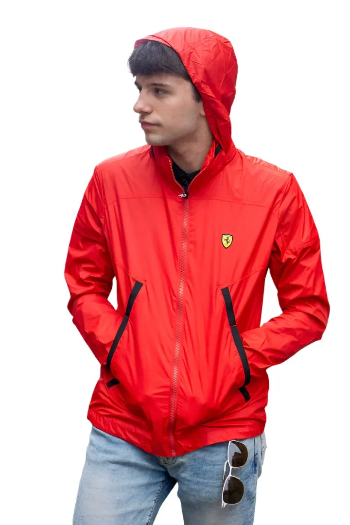 Scuderia Ferrari Unisex Hooded Rain Windbreaker Jacket - Red