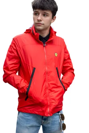 Scuderia Ferrari Unisex Hooded Rain Windbreaker Jacket - Red